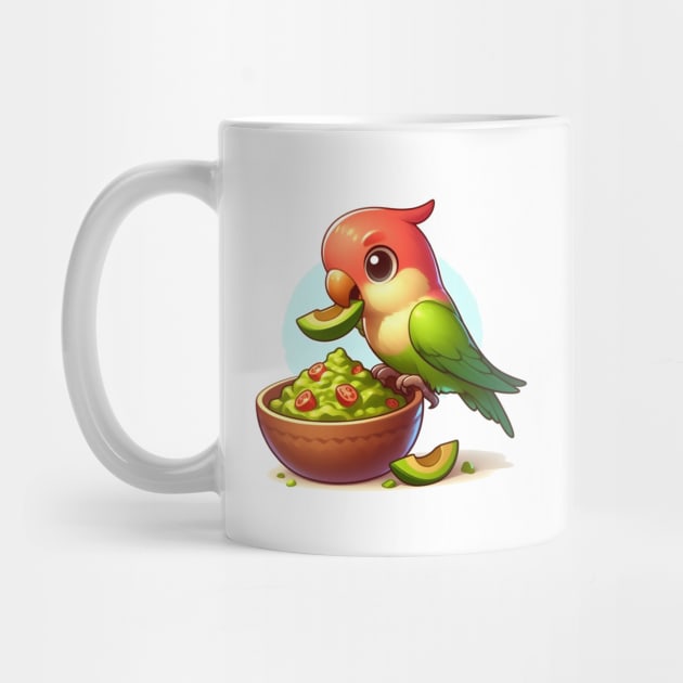 cute love birds are eating Mexican specialties, Tacos, Burritos, Enchiladas, Quesadillas, Guacamole, Fajitas, Chiles Rellenos, Tamales, Mole, Chilaquiles, by art poo